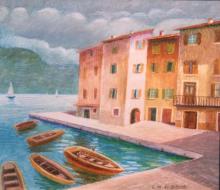 Pastello ad olio su legno 'lago di Garda' Pastello ad olio su legno 'lago di Garda'