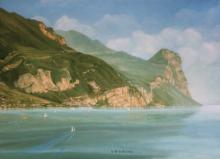 Olio su tela 'San Faustino di Gargnano e monte Castello' Olio su tela 'San Faustino di Gargnano e monte Castello'