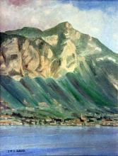 Olio su tela 'Gargnano e il Monte De Nervo' 